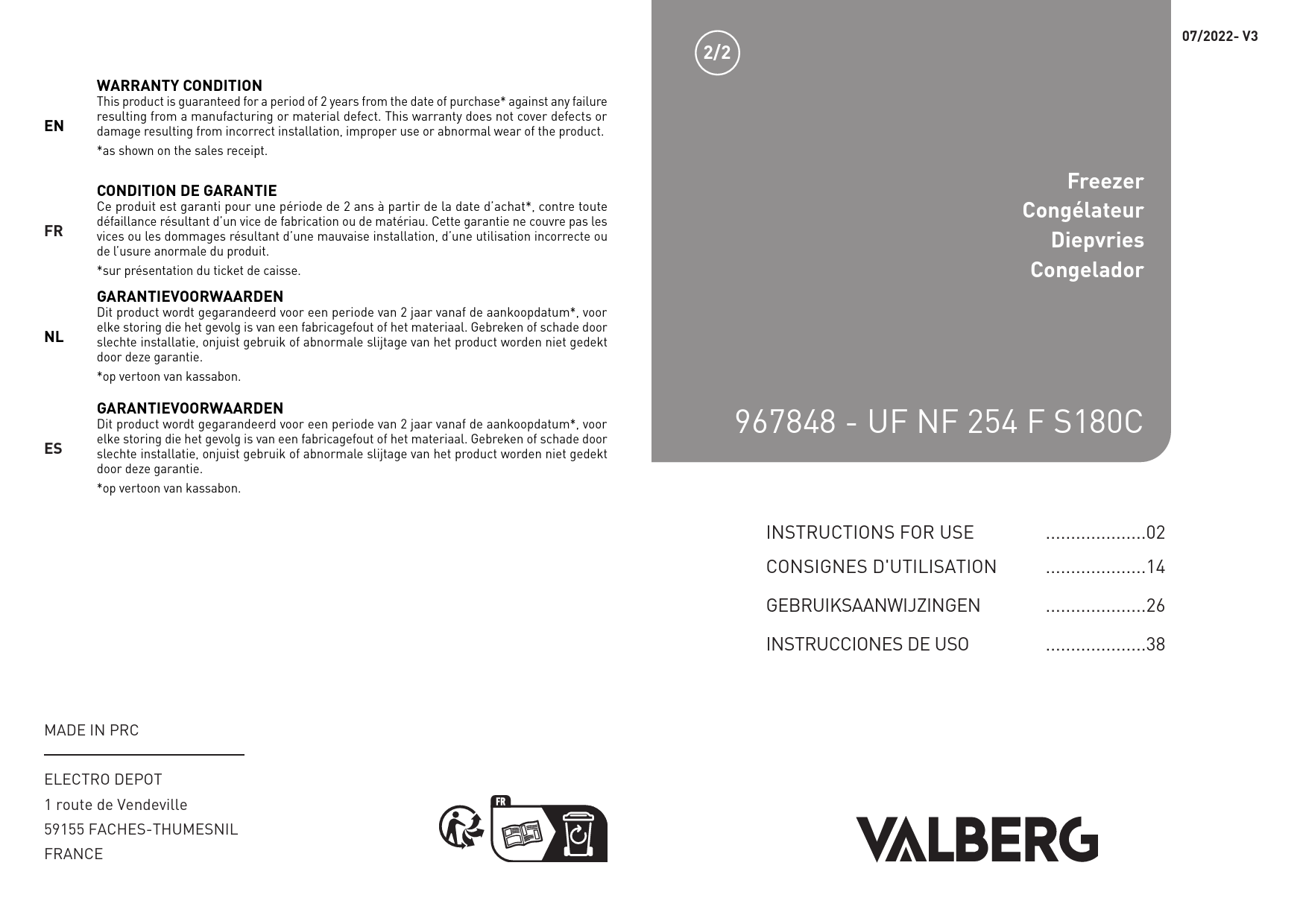 Congélateur Armoire Valberg Uf Nf 240 C S180c mesnotices.20minutes.fr